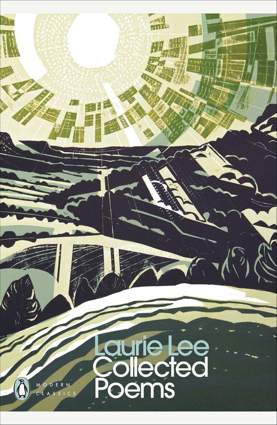 Livre intitulé 'Laurie Lee Collected Poems' en lettres blanches sur un paysage de collines et de soleil.