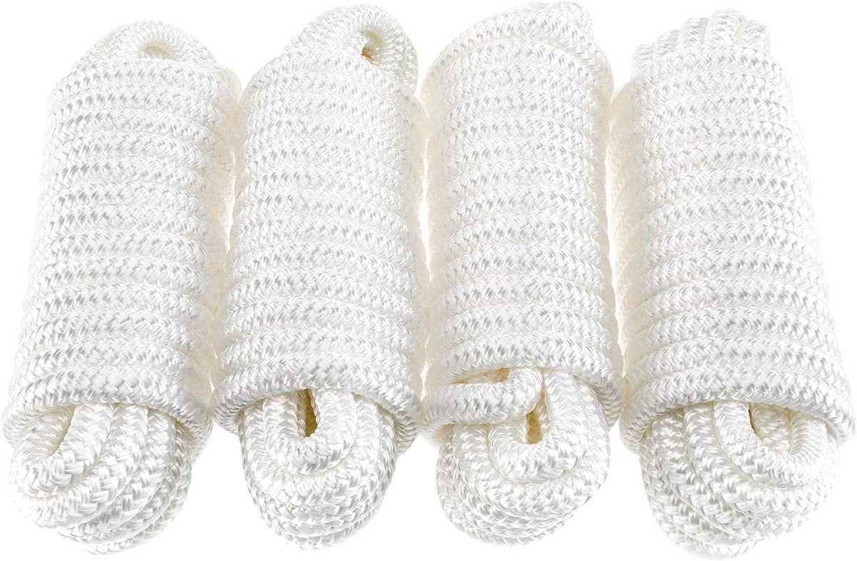 Allecto Plus - 4 stuks boot touw 12 mm aanmeerlijn nylon dubbel gevlochten - wit - lengte 457 m