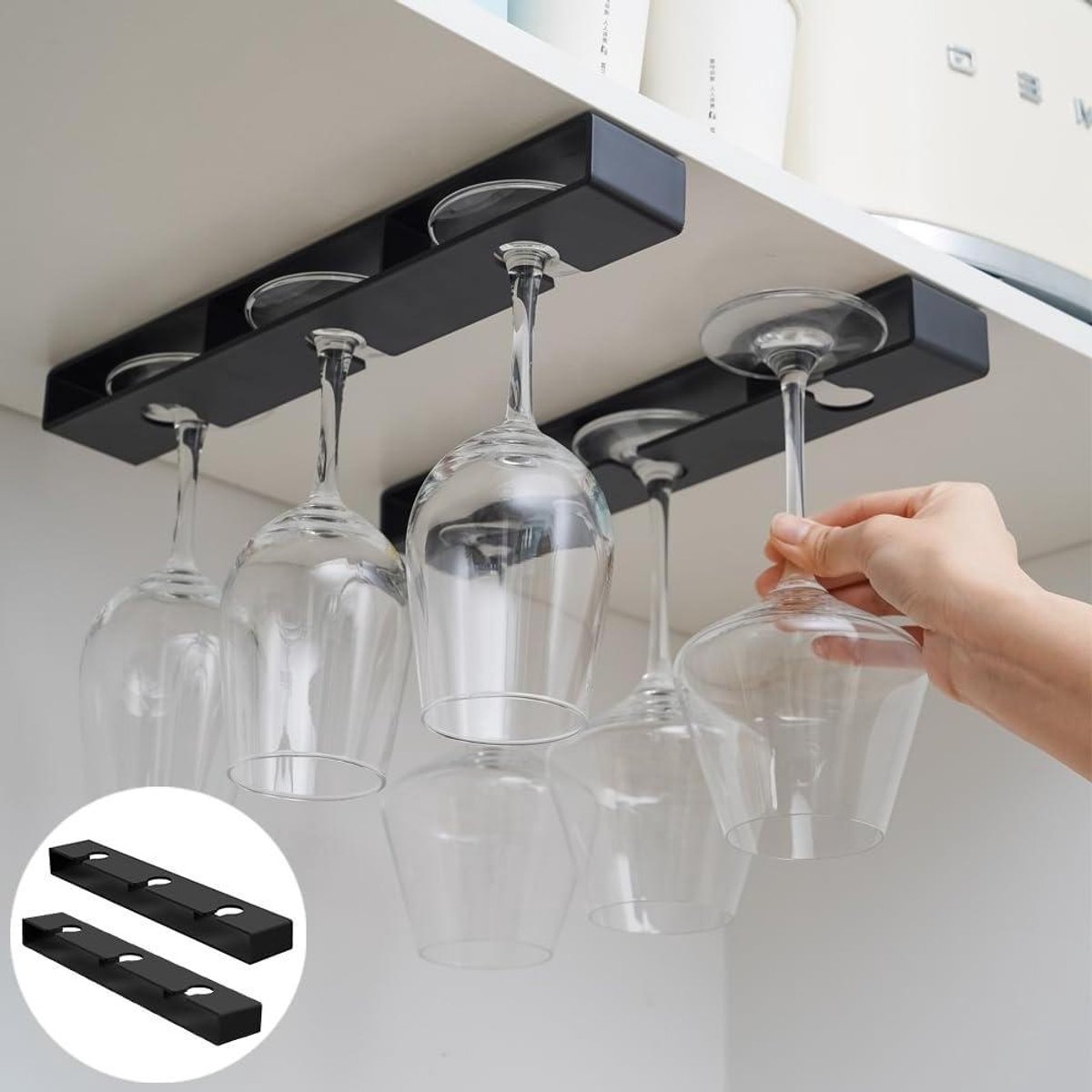 Titel: Allecto Plus - Wijnglashouder 2 stuks - Hangend - Glashouders - Ophangen - Kast - Wijnglazen - Zonder boren - Keukenopslag