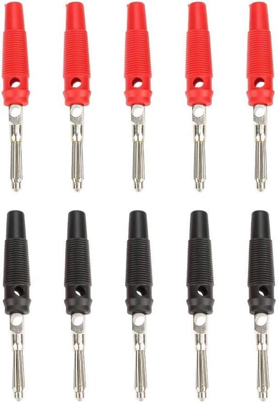 Banaanstekker, 10 Stuks 4mm 7Pin Banaanstekker Stapelbaar Banaan Connector 32A 1000V Zwart Rood met Zachte Mouw Schroef strak voor Luidspreker