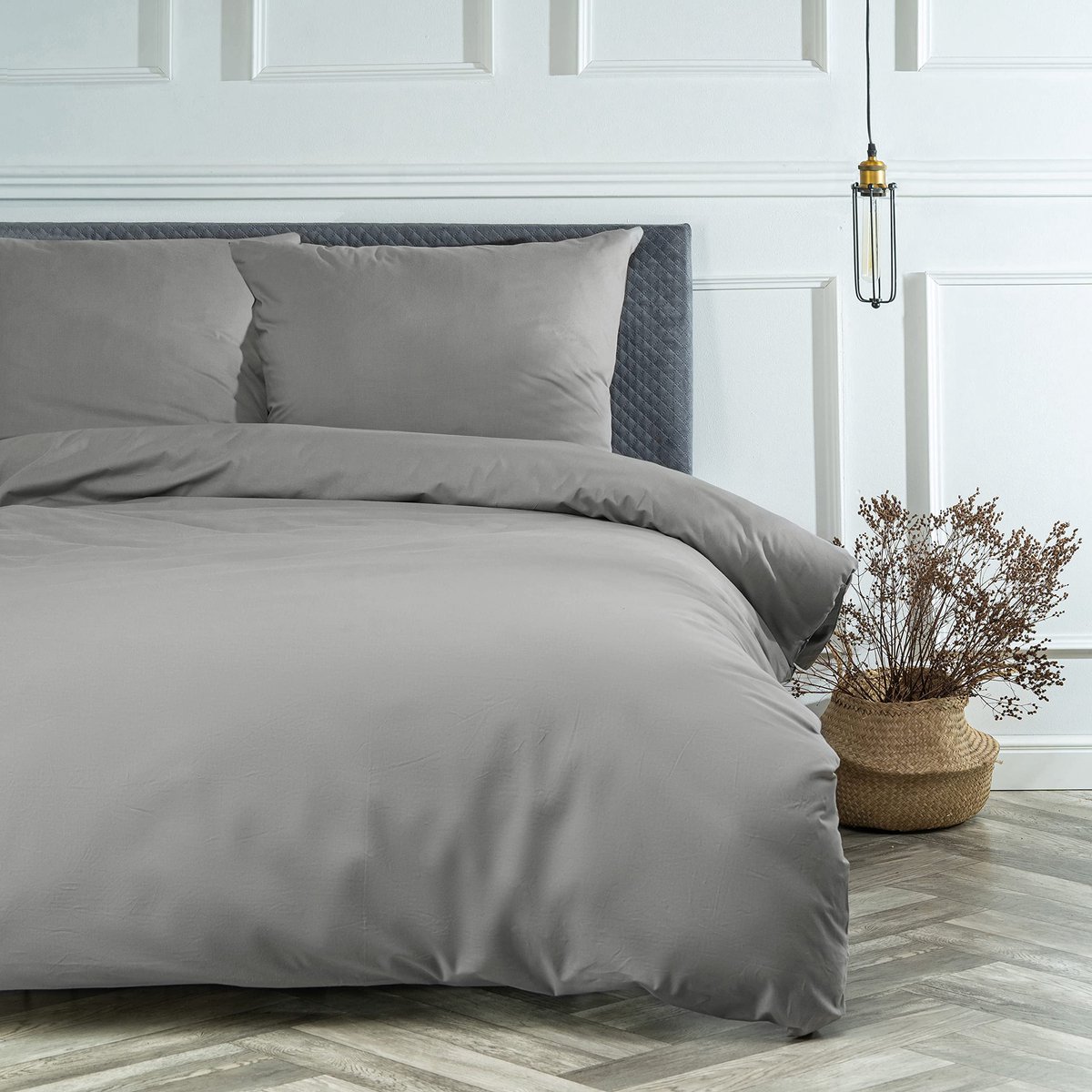 Ibenzoa Hoogwaardig Lichtgrijs Katoenen Beddengoedset met Praktische Ritssluiting, 155 x 220 cm