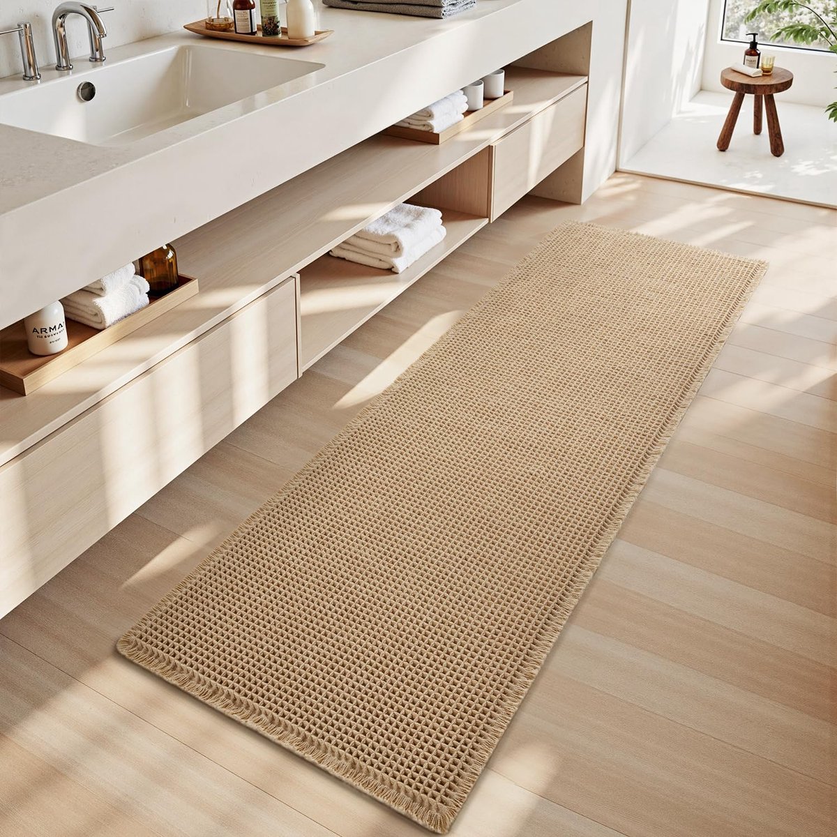 Ibenzoa® Bruin Badmat 40x100cm met Wafelstructuur en Antislip Achterkant voor Badkamer