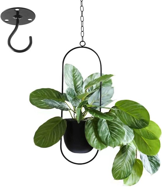 Flower Pot Hanging Decoration Pot Metal Black Bolo Hanging Flower Pot for Indoor Plants Succulents Air Plants (Black 1 Piece)