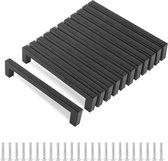 Allecto Plus - Meubelgrepen voor keukenkasten | Ladeknoppen 12 stuks zwart | Inclusief 24 schroeven | 25 mm en 128 mm breed | Duurzaam materiaal