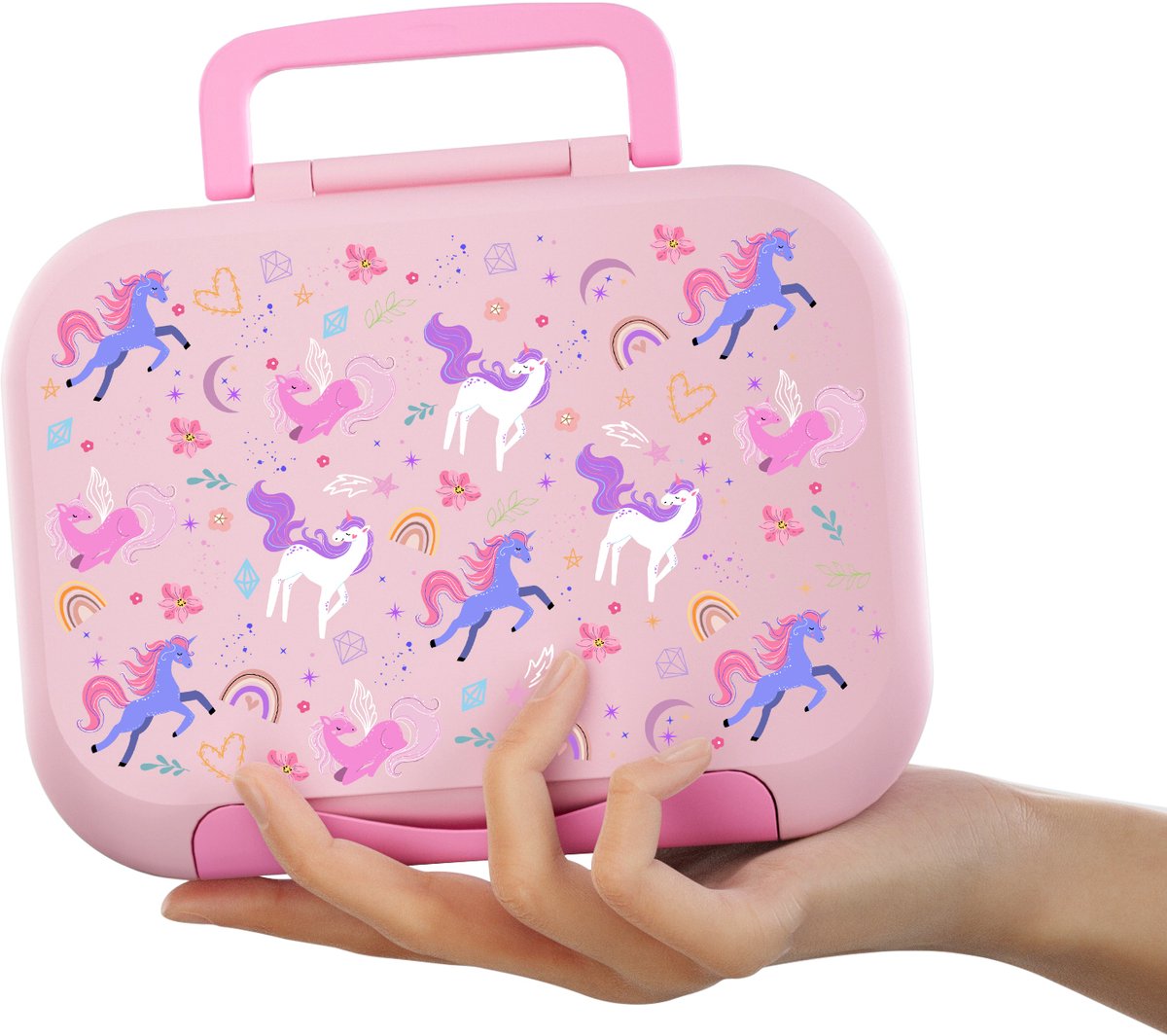 BentOH! Bento Box en Brooddoos 2-in-1 voor Kinderen - Eenhoorn - Lekvrij & BPA-vrij – Met 3 Uitneembare Vakken – Magnetron-, Vriezer- & Vaatwasser bestendig — afbeelding 7