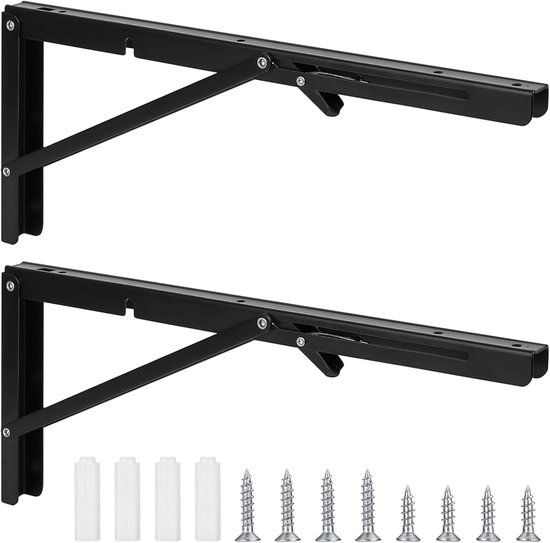 Cherbowing Klapconsole, zware belasting, 400 mm, 4 stuks, scharnieren, inklapbare hoekplankdrager, ijzeren klaphoek 90 graden, ruimtebesparend