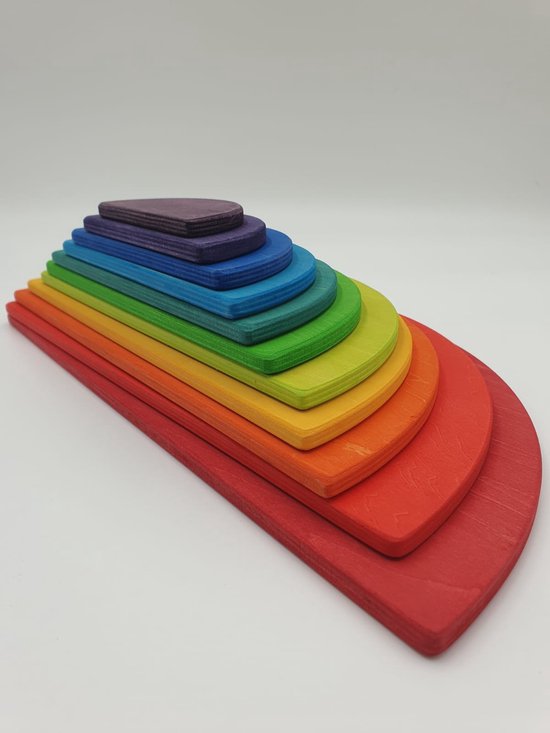 Houten regenboog schijven - Regenboogkleuren - 11 stuks - Open einde speelgoed - Educatief montessori speelgoed van Houten — afbeelding 2