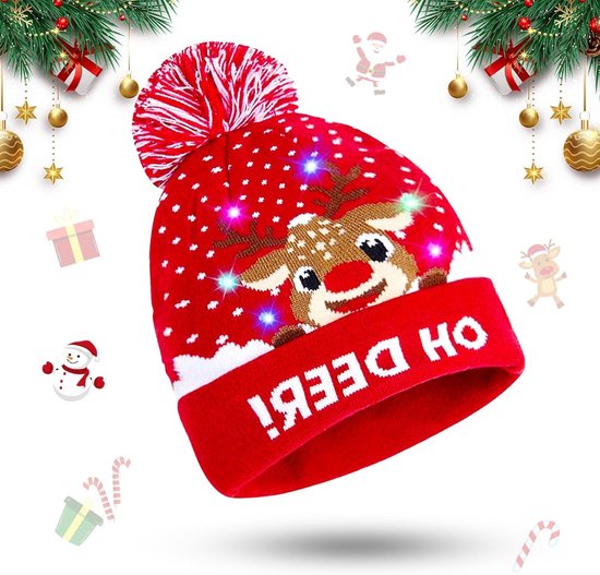 Sandy Luxe kerstmuts - rood - luipaard print - volwassenen - pluche