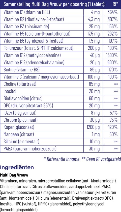 Vitakruid Multi Dag vrouw Voedingssupplement - 90 tabletten