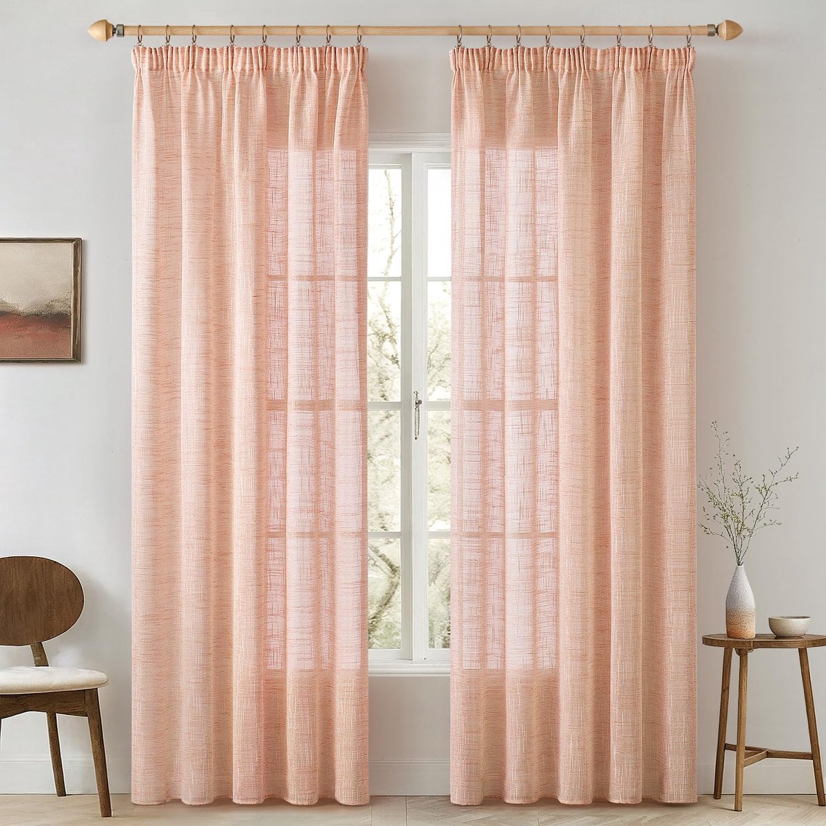 Ibenzoa Linnenlook gordijnen met plooiband voor woonkamer en slaapkamer, set van 2, 140 x 145 cm, oranje