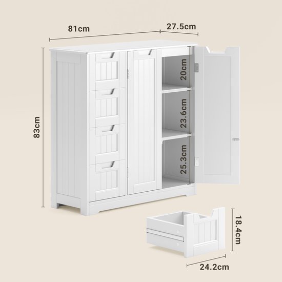 LG Life's Green wasmachine ombouw met 3 planken toiletkast Wit – Nancy