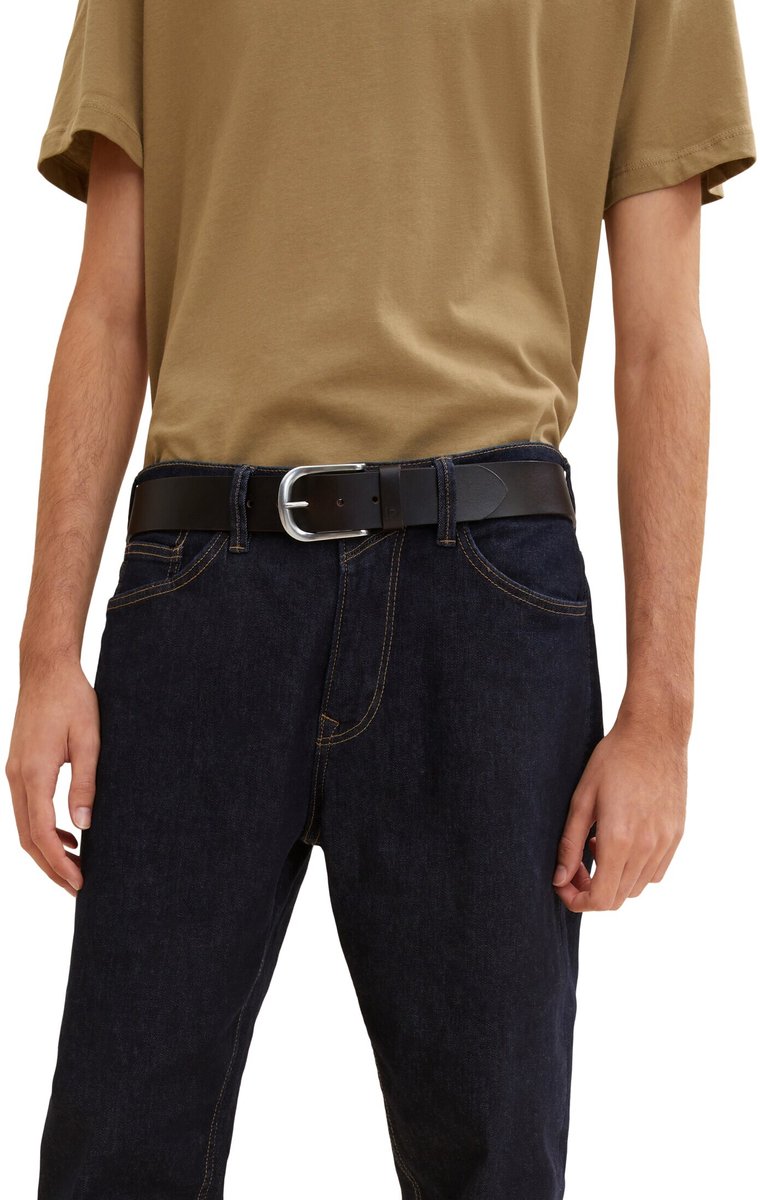 Tom Tailor Denim - TTPETER leren riem met afgeronde gesp - Maat 85 - brown uni
