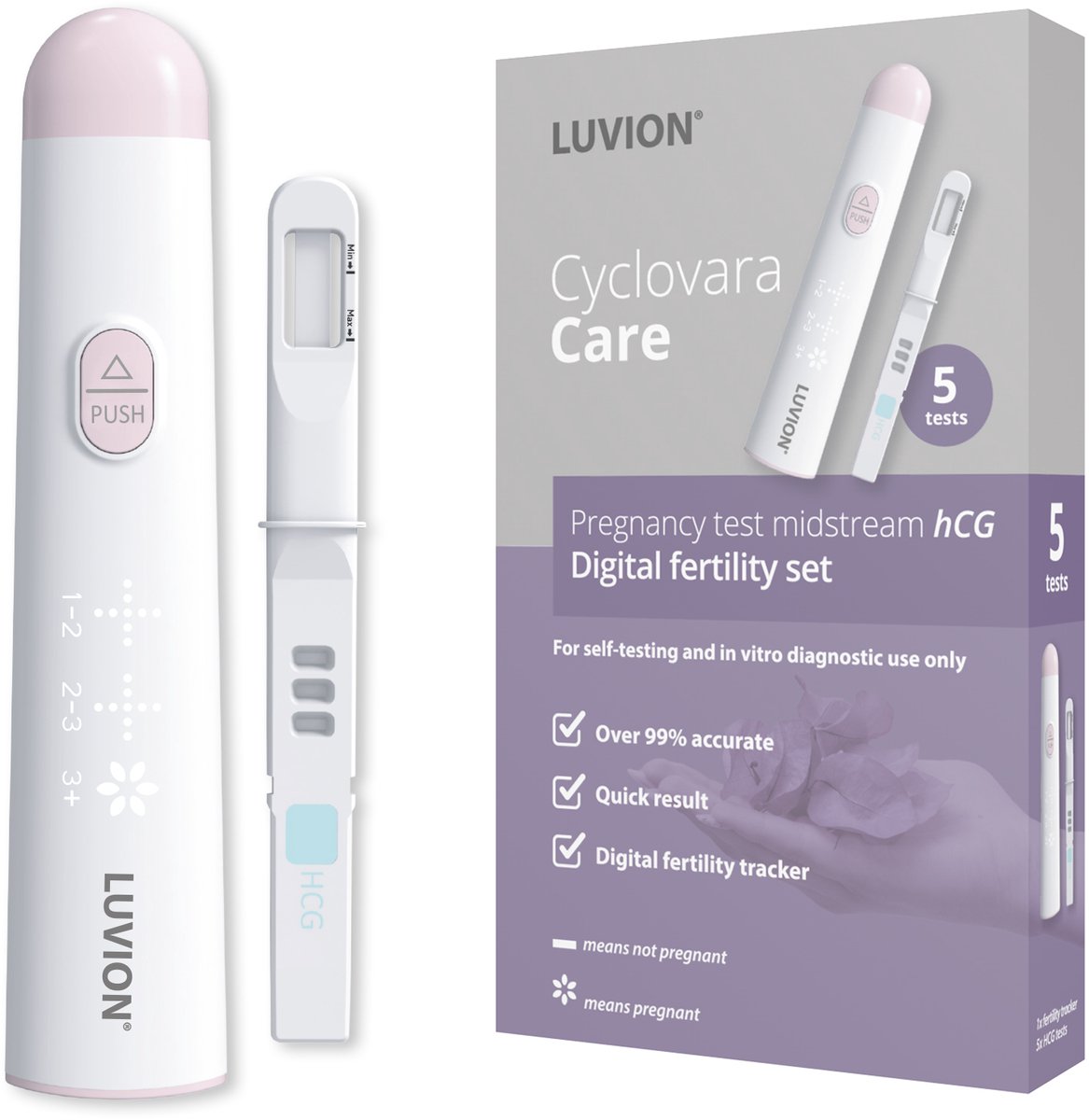 LUVION® Digitale Zwangerschapstest – Herbruikbare Testhouder met 5 Testen – Met Wekenindicatie – Extra Vroege Detectie