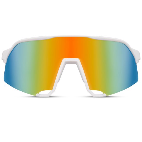 Zonnebril - Fiets - Sport - Festival bril - Rave - Voor heren en dames - Semi randloos montuur - Wit - Multicolor spiegelglas van Merkloos — afbeelding 2