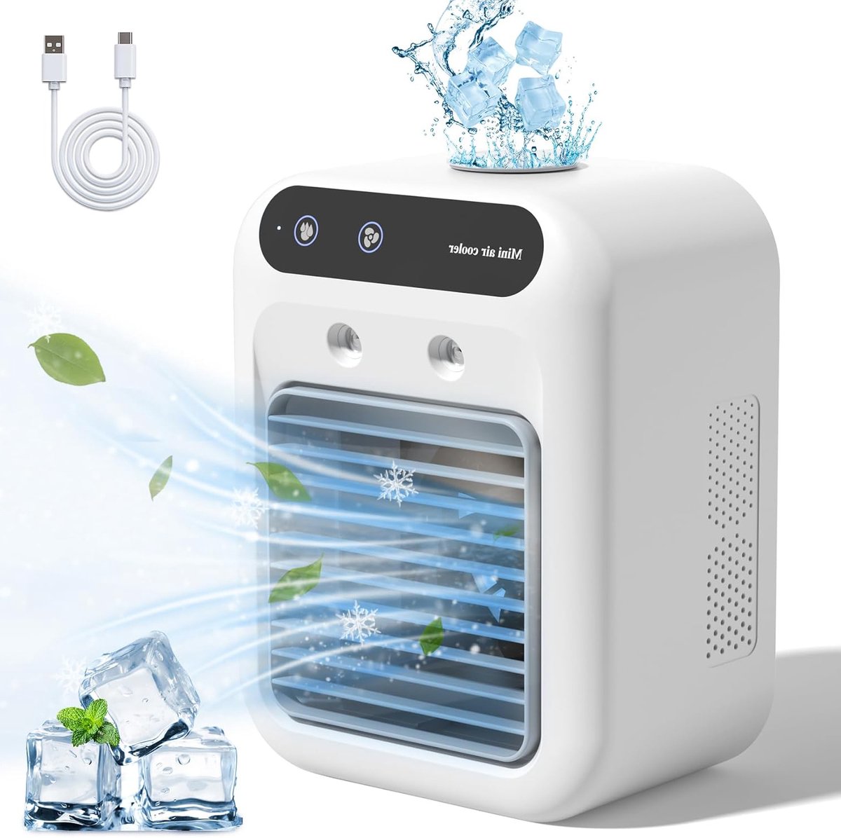 mobiele airco-Mobiele airco zonder afvoer-mobiele airco voor slaapkamer-mobiele airco met waterbak -25W Mini draagbare airconditioner - 2 koele luchtstralen - 2 snelheden persoonlijke koelventilator - voor slaapkamer, kantoor, buiten