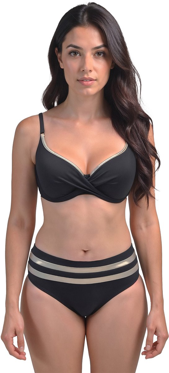 Vivisence Bikini Push Up BH Verstelbare Bandjes Ideaal Voor Strand Zwembad 3222, Zwart-Goud,85D