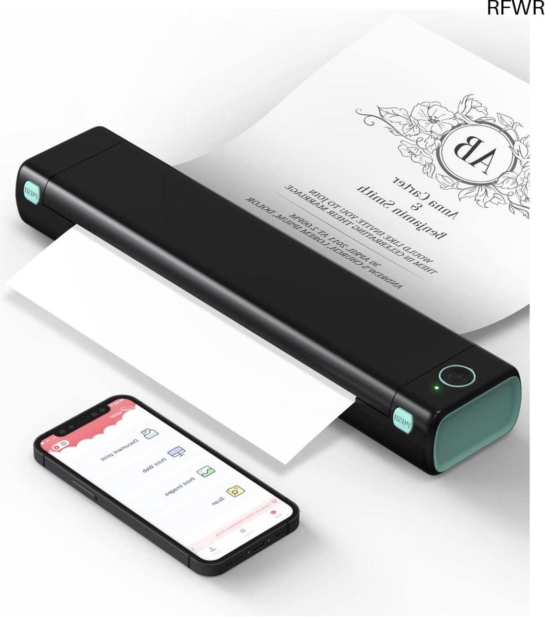 RFWR® Draagbare Draadloze A4 Thermal Printer voor Mobiel Gebruik - Compatibel met Smartphones en Laptops