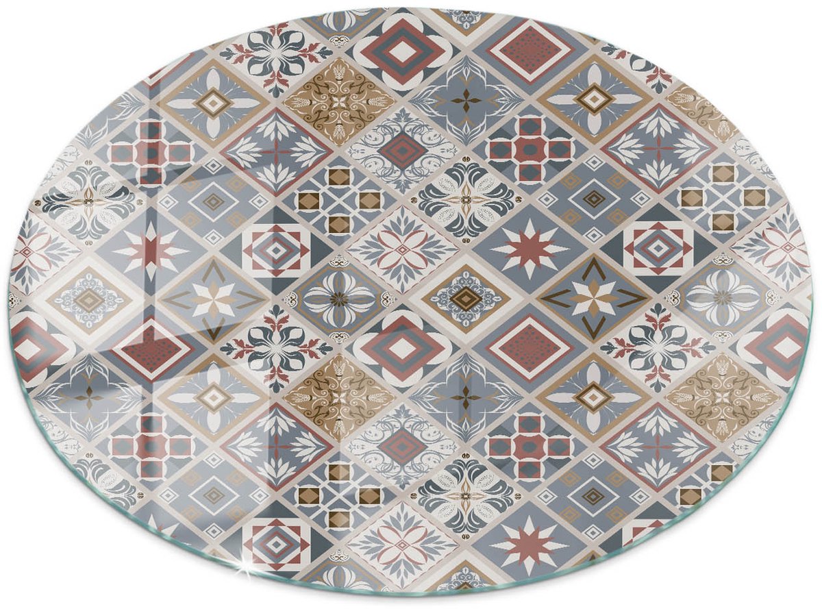 Tulup Tafelblad Glas - Mozaïekpatroon Met Ornamenten Gehard Glas - 60 cm - Grijs Glazen Tafelblad - Rond Tafelblad Glas - Glazen Tafelblad voor de Woonkamer - Glasplaat Tafel