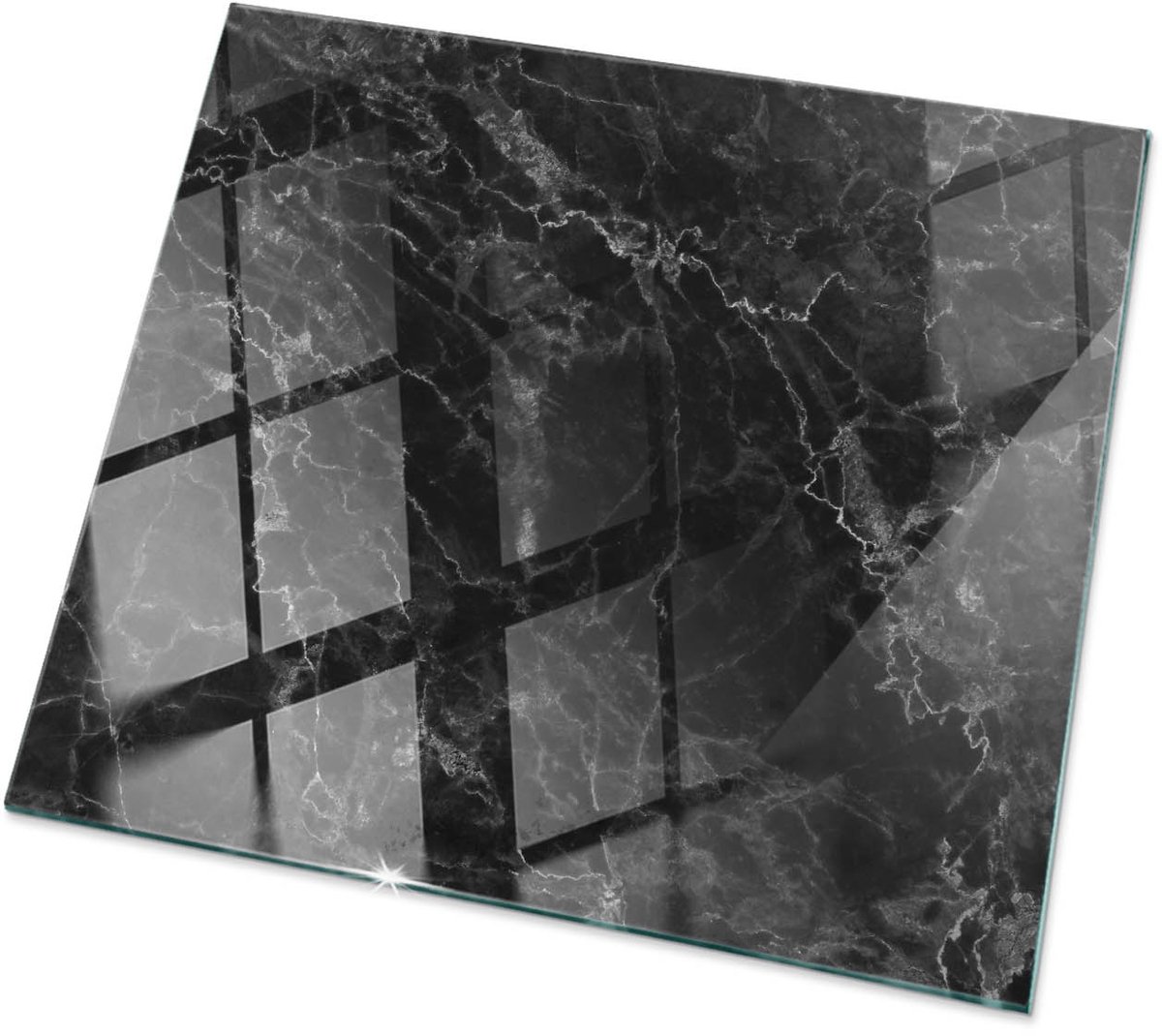 Tulup Tafelblad Glas - Marmerpatroon Met Aderen Glazen Tafelblad - 60 cm x 60 cm - Zwart Glazen Plaat - Vierkant Tafelblad Glas - Glazen Tafelblad voor Tuin of Terrastafels - Veiligheidsglas
