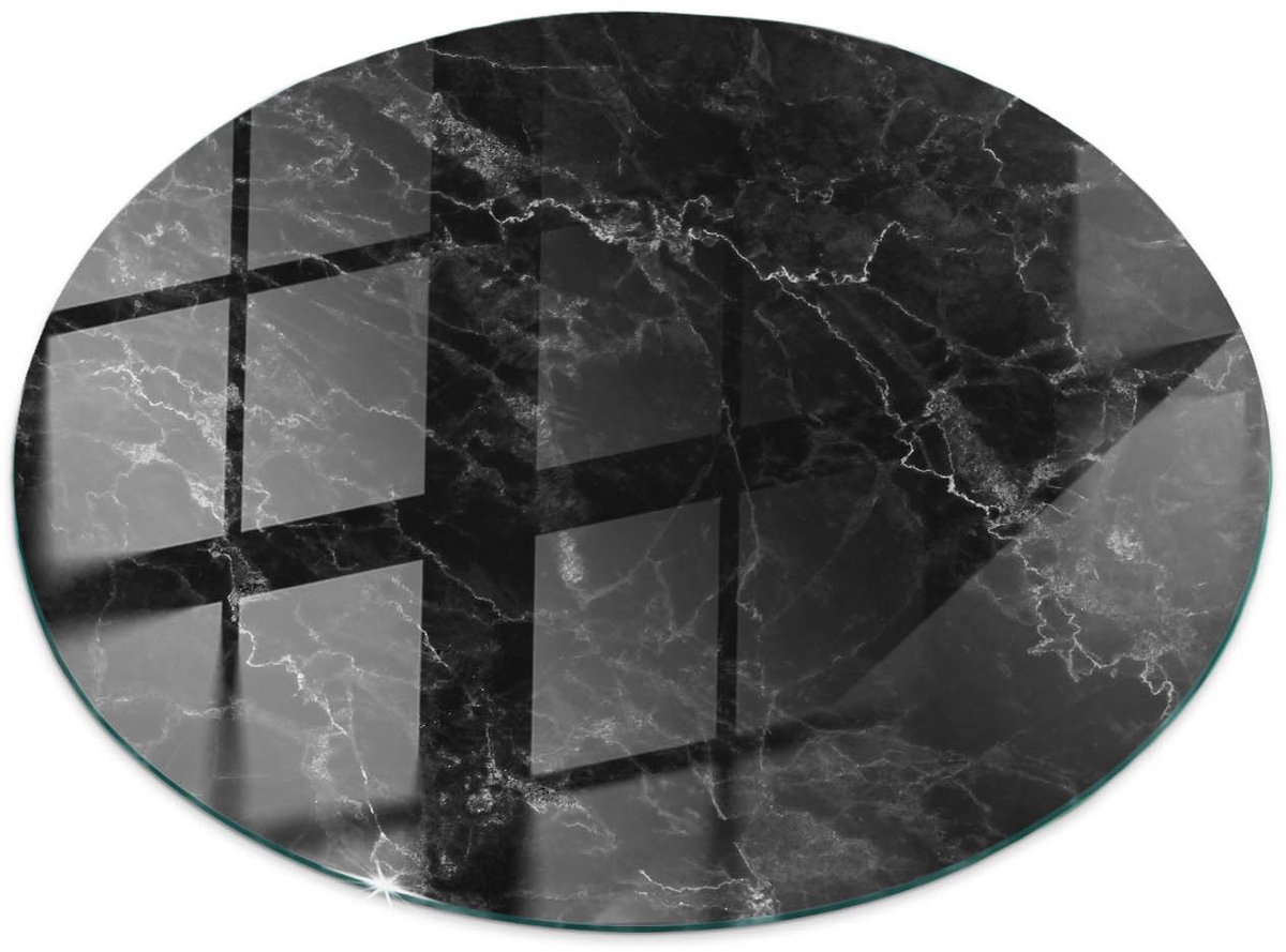 Tulup Tafelblad Glas - Marmerpatroon Met Aderen Glazen Tafelblad - 50 cm - Zwart Glazen Plaat - Rond Tafelblad Glas - Glazen Tafelblad voor Tuin of Terrastafels - Veiligheidsglas