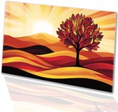 Warme herfstboom in landschap - Herfst schilderijen glas - Wanddecoratie glas boom - Abstracte kunst - Kunst op plexiglas - Schilderij glasplaat - acrylglas 45x30 cm