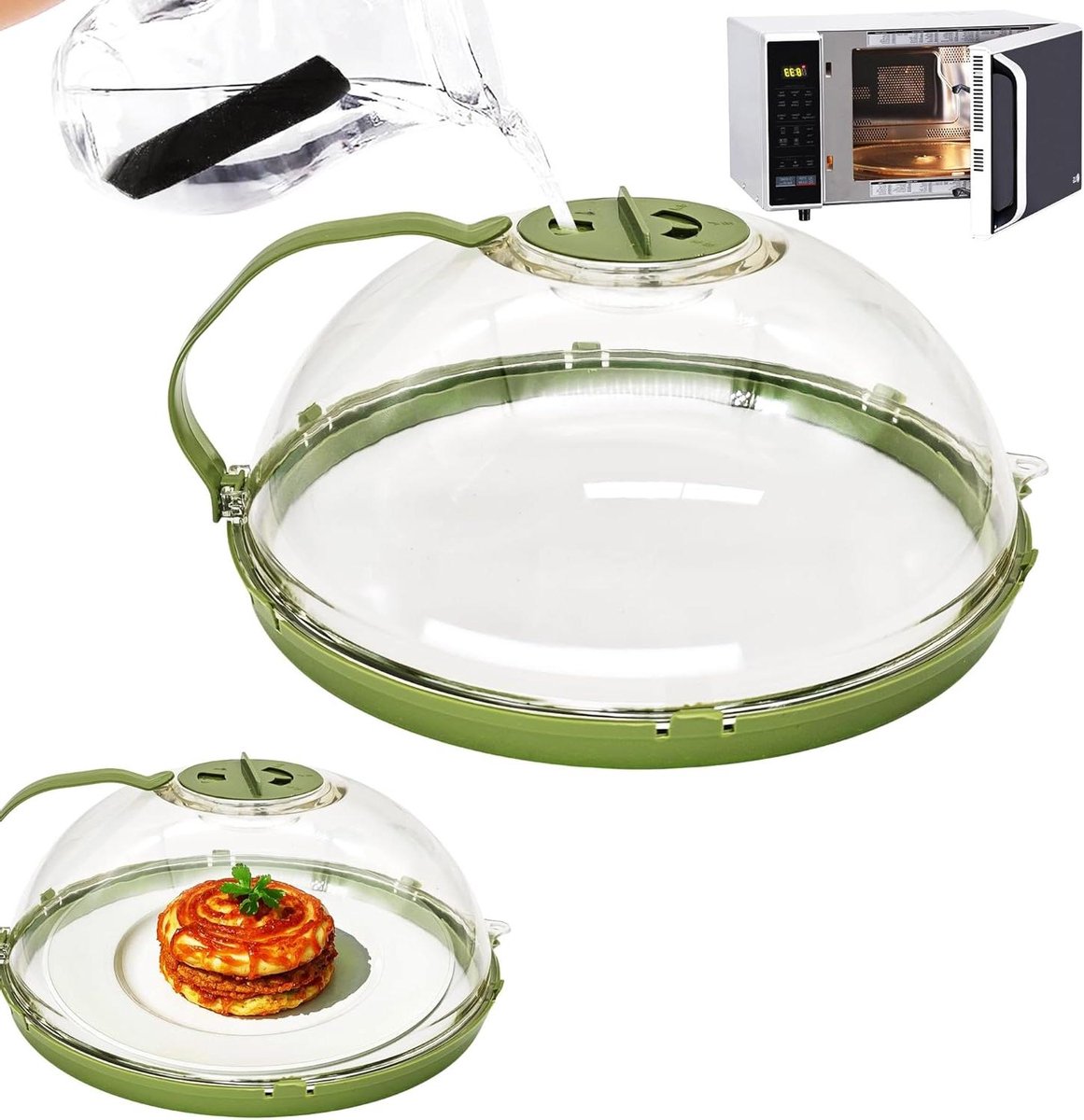 Allecto Plus - Magnetronafdekking 26 cm hittebestendig transparant met handvat - 200 °C - magnetrondeksel - groen 26 cm - splinterbestendig - kanaal.