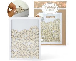 Magische fotolijst voor gastenboek met houten klavertjes voor geluksmomenten - Creëer blijvende herinneringen - 415 x 299 cm - Wit/Naturel