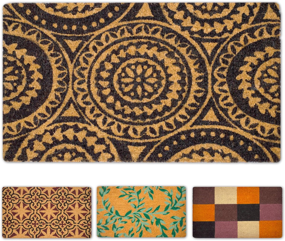 Ibenzoa Elegante Kokosdeurmat met Mandala Design voor Binnen en Buiten, 40 x 70 cm beige