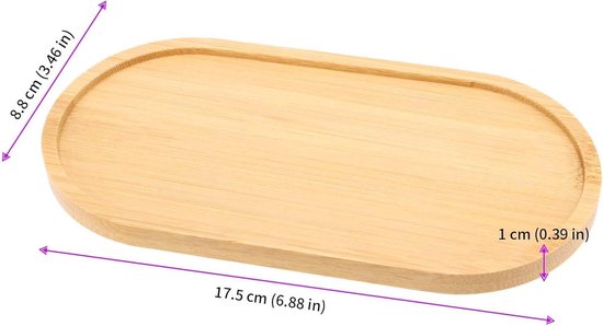 ZOENHOU 4 stuks ovale bamboe lade, 2 maten houten serveerplaat kleine theebak, massief houten serveerschaal voor thee of koffie, onderzetter, dessert, sappig dienblad, 17,5x 8,8 cm & 28 x 10 cm