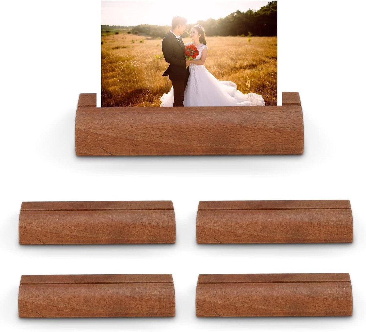 Houten tafel nummer houders - set van 5 stuks voor bruiloft en evenementen - fotohouder voor tafeldecoratie - 10 x 3 x 2 cm