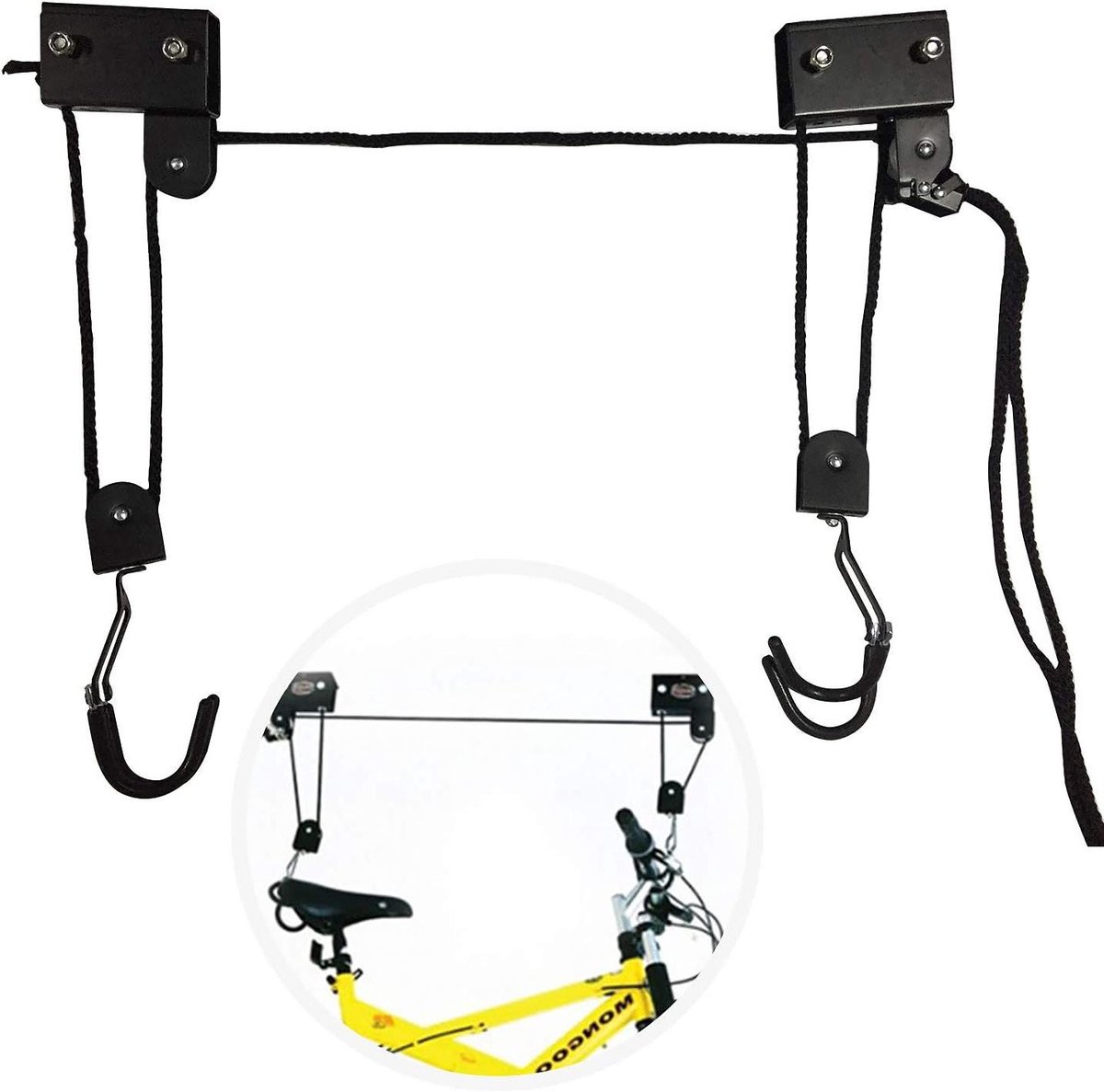 Allecto Plus - Fietshouder plafond met haak en touwhouder voor fietsen en jachten tot 57 kg