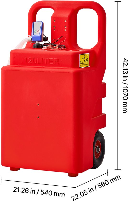 Brandstofwagen - Mobiele brandstoftank - Capaciteit 121 l - Elektrische pomp 9,46 l/min - Slang 1,2 m - Vulpistool met automatische stop - Voor diesel en benzine - Rood van Merkloos — afbeelding 3