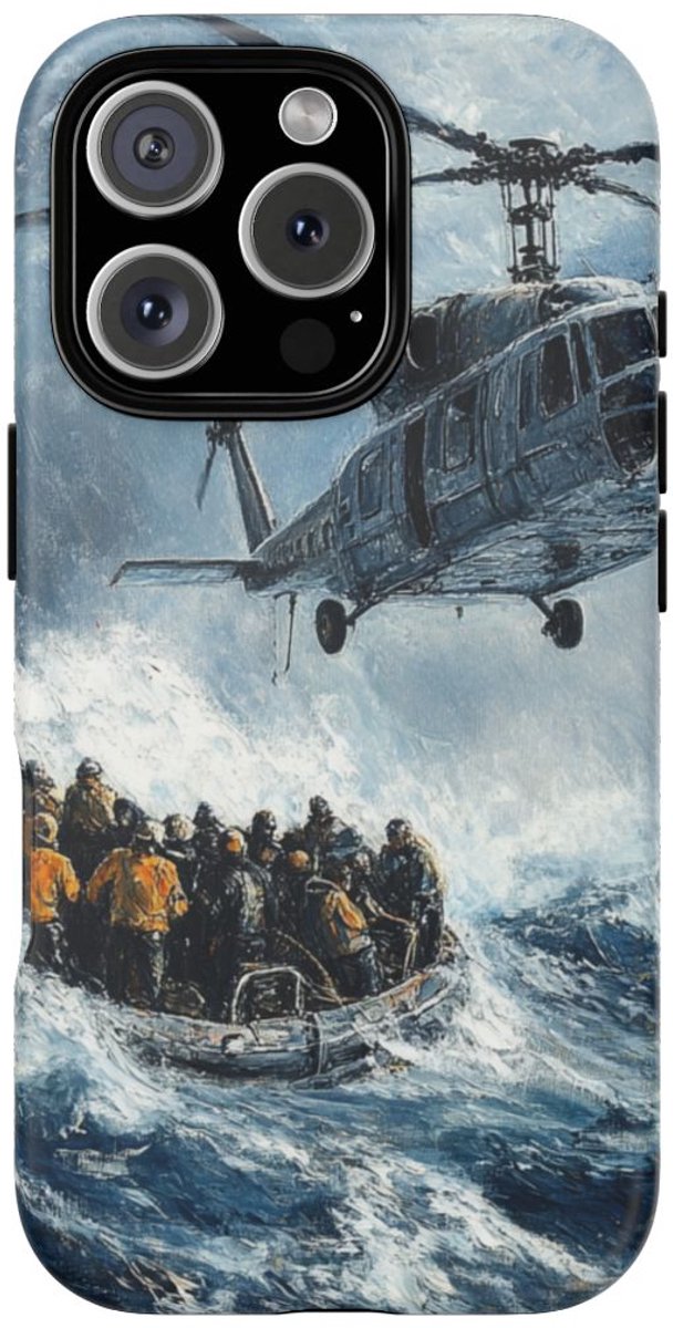 Helikopterredding op Zee Olieverfschilderij – Telefoonhoesje Geschikt voor iPhone 16 Pro