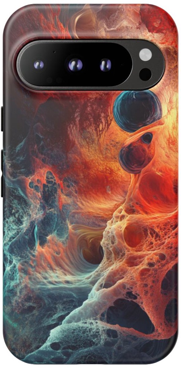 Abstracte Vurige en Oceaanachtige Textuur – Telefoonhoesje Geschikt voor Pixel 9 Pro
