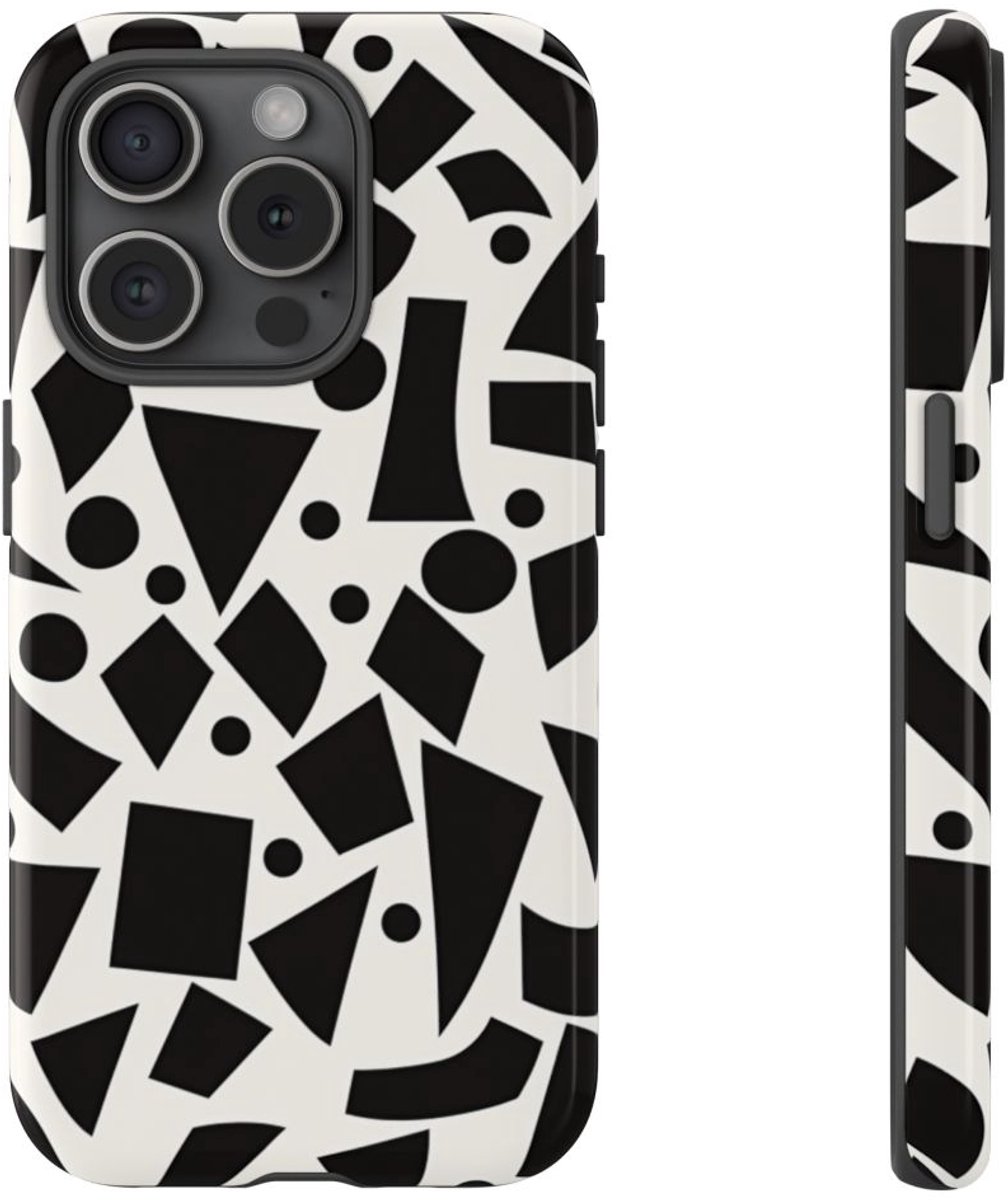 Zwart-Wit Geometrisch Abstract Patroon – Telefoonhoesje Geschikt voor iPhone 15 Pro