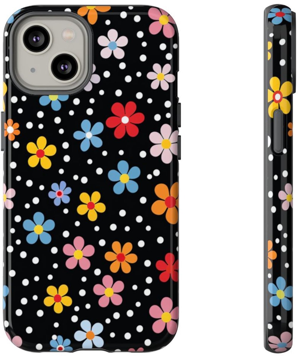 Vrolijk Bloemen- en Stippenpatroon – Telefoonhoesje Geschikt voor iPhone 14
