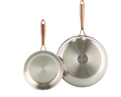BK Rose Koekenpannenset 2-delig – 20/28cm – Zonder PFAS-vrije antikleeflaag – Koekenpan inductie – RVS bakpan – Ovenbestendig tot 200°C – Zilver