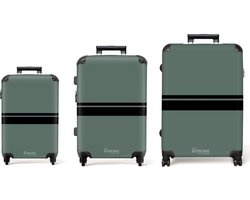 NoBoringSuitcases.com NoBoringSuitcases.com® - Kofferset 3 delig - Koffer lichtgewicht - Groen met dubbele horizontale streep - Reiskoffer set met 4 wielen - Koffers met TSA slot