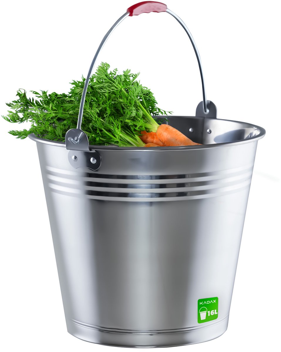 KADAX Zink emmer voor het opbergen, wateremmer van hoogwaardig roestvrij staal, robuuste tuinemmer, mortelemmer, posemmer, houder voor plantengieten, 16 liter