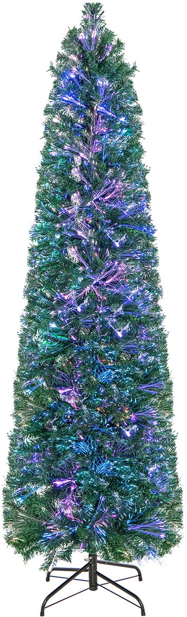 COSTWAY Kunstkerstboom met verlichting, dennenboom in glasvezel-look, kerstboom met 517 takken en inklapbare metalen standaard, kunstboom voor thuis, kantoor, 180 cm