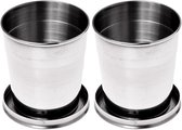 Opvouwbare beker - 250ML - 2 stuks opvouwbare reisbeker - Roestvrij stalen opvouwbare mok - Opvouwbare reisbeker - Kampeerbeker - Opvouwbare drinkbeker - Handige drinkbeker - Koffie/Theebeker - Herbruikbaar - met deksel - RVS