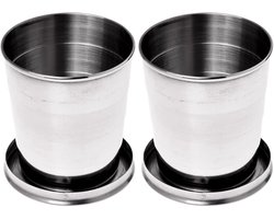 foto van Opvouwbare beker - 250ML - 2 stuks opvouwbare reisbeker - Roestvrij stalen opvouwbare mok - Opvouwbare reisbeker - Kampeerbeker - Opvouwbare drinkbeker - Handige drinkbeker - Koffie/Theebeker - Herbruikbaar - met deksel - RVS