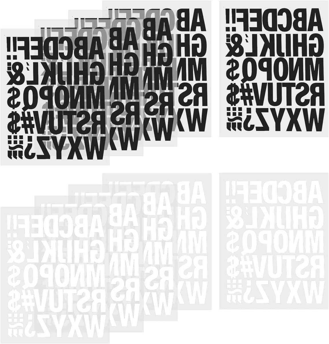 ByShane - 10 vellen gepersonaliseerde letter-warmteoverdrachtslabels voor creatief design stoffen kleding DIY knutseldecoratie (zwart wit)