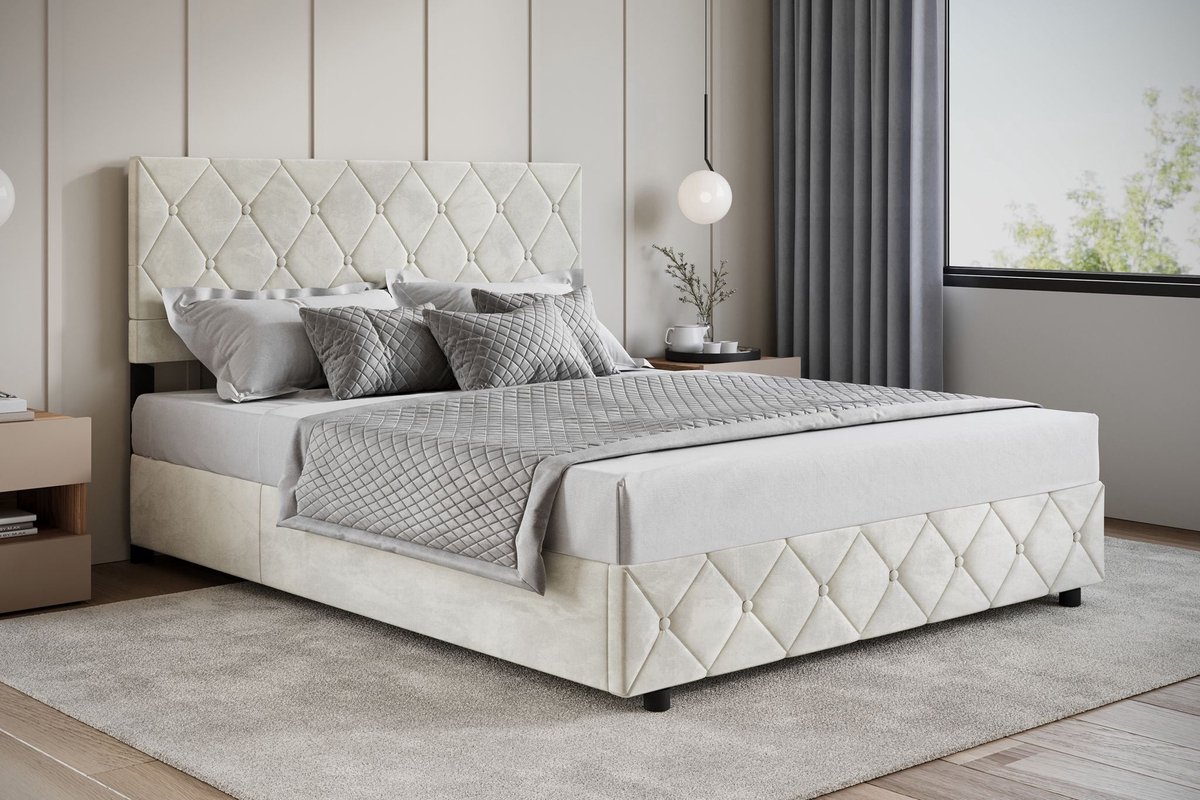Meubella - Tweepersoonsbed Hernandez - Beige 160x200 cm - Met gaslift