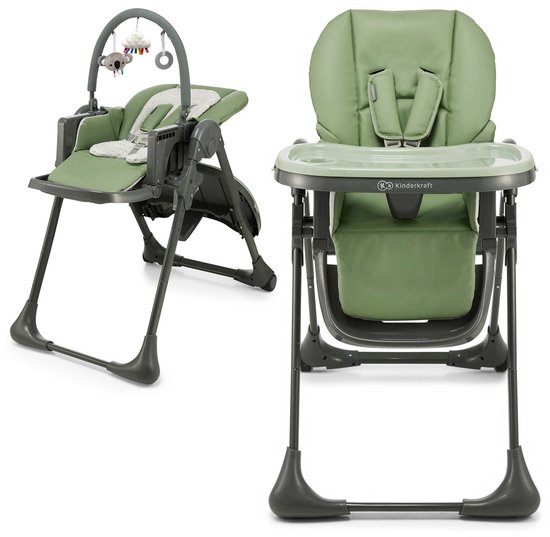 Kinderkraft TUMMIE 2-in-1 Kinderstoel – Combi-kinderstoel vanaf geboorte – Verstelbare ligpositie en voetensteun – Inclusief speelboog – Groen