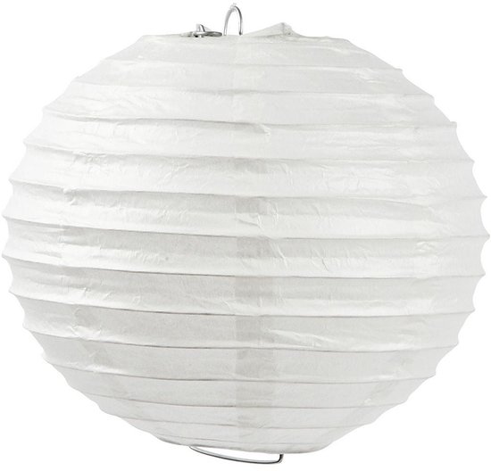 Lampe ronde en papier de riz - Suspension en papier Witte - Lanterne japonaise 35 cm - Avec support - Idéale pour la Décoration DIY , Éclairage de fête, la décoration de pièce et la personnalisation créative