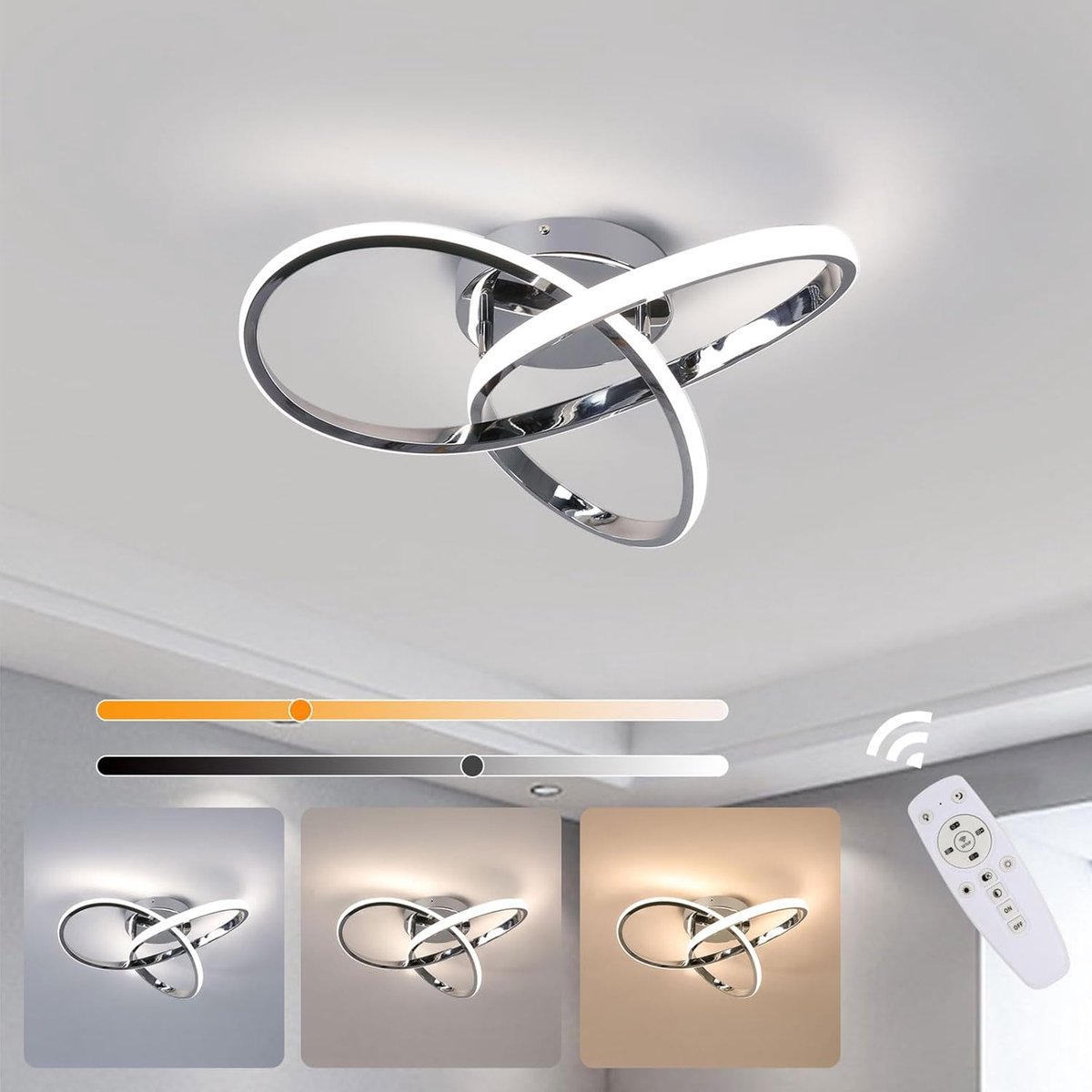 Dimbare LED-plafondlamp, 36W 4050LM plafondlamp met afstandsbediening 3000K-6500K, moderne plafondlamp voor woonkamer, slaapkamer, keuken, balkon, eetkamer, gang, diameter 40 cm