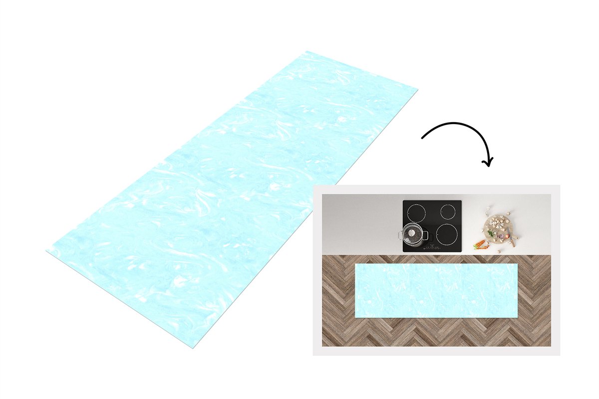 KitchenYeah Keukenloper - Keukenmat vinyl Marmer - Neon - Blauw - Patronen - Keukenmatten loper - Keuken vloerkleed tapijt, foto 3