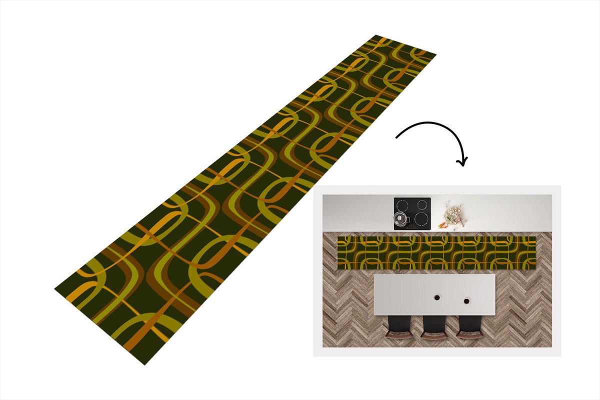 KitchenYeah Keukenloper 300x50 cm - Keukenmat vinyl Jaren 70 - Retro - Groen - Keukenmatten loper - Keuken vloerkleed tapijt