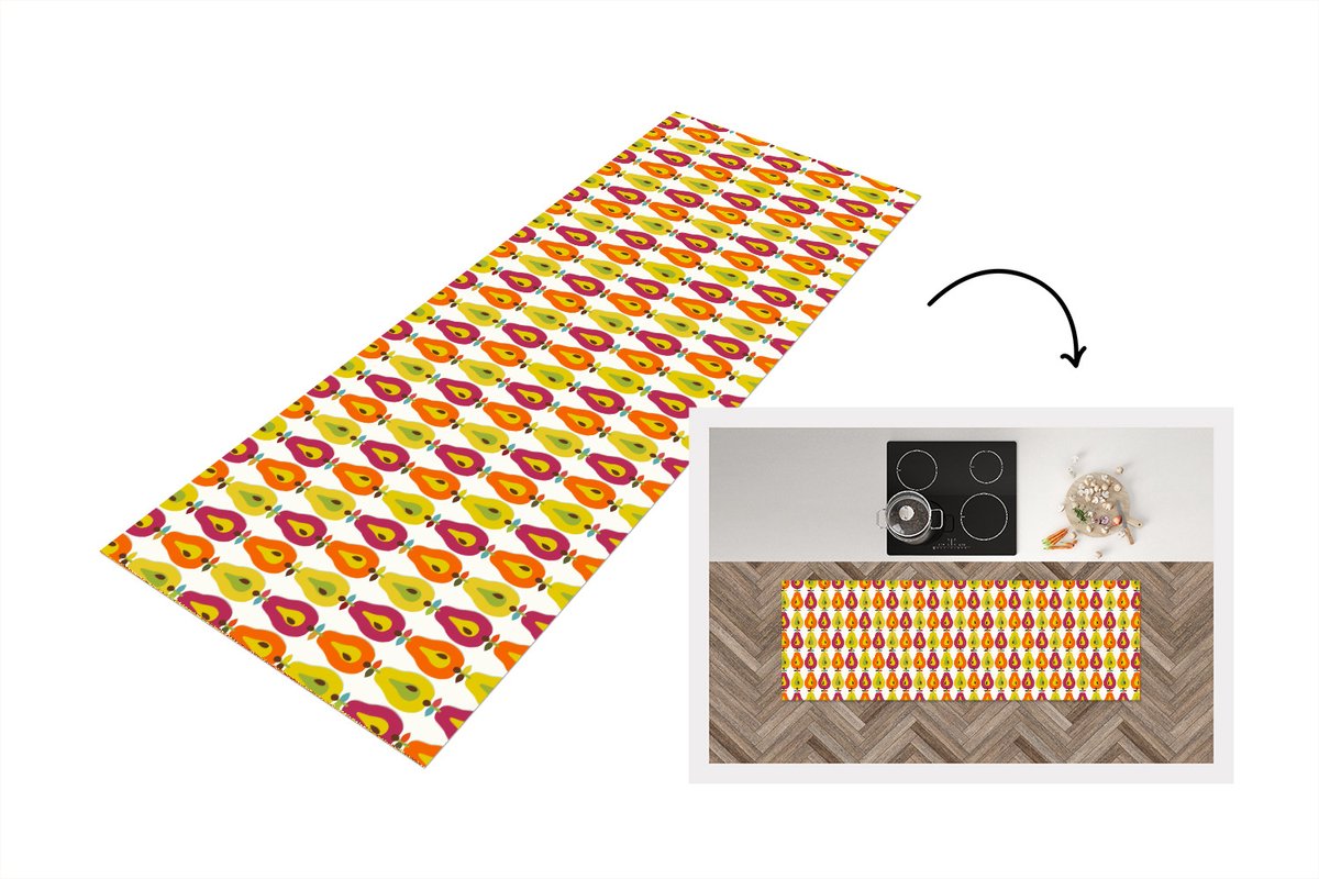 KitchenYeah Keukenloper 180x60 cm - Keukenmat vinyl Retro - Design - Peer - Fruit - Keukenmatten loper - Keuken vloerkleed tapijt